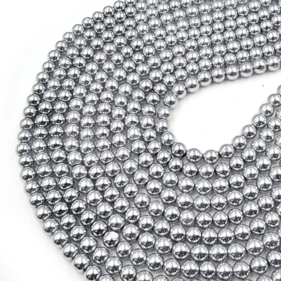 100pz perline pietre ematite rotondo 4mm colore argento scuro