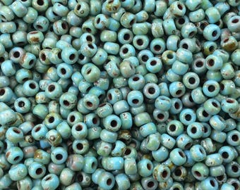 Miyuki Opaque Glass Seed Beads – 8/0 Seafoam Green Matte Picasso (22 grams tub)