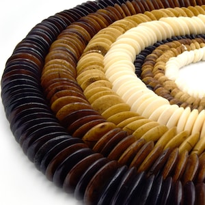 Bone Saucer Beads | Ox Bone Flattened Saucer Disc Beads | 6mm  8mm 10mm 12mm 14m 16mm 18mm 20mm | White Brown Bone Beads