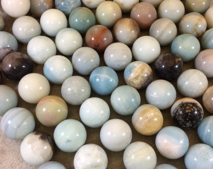 18mm Smooth Finish Round/Ball Shaped Multicolor Amazonite Beads - 15" Strand (Approximately 22 Beads) - Natural Semi-Precious Gemstone Beads