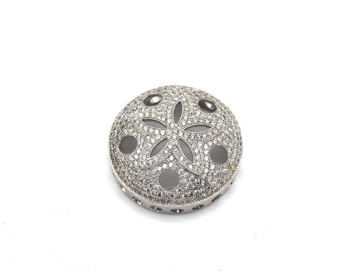 26mm Silver Plated White CZ Cubic Zirconia Inlaid Flower/Star Open Round/Coin Shaped Slider