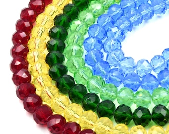 Chinese Crystal Beads 10mm Faceted Transparent Rondelle Shaped Available in Red, Blue, Green, Yellow