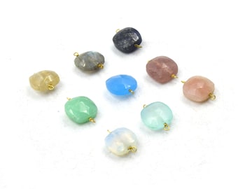 Conectores de piedras preciosas envueltos en alambre, cuadrados de 10 mm / Labradorita, crisoprasa, calcedonia, opalita, lapislázuli, piedra lunar, cuarzo