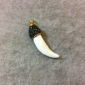 Rhinestone Encrusted Bone Tusk Pendant – White Fang Charm for Jewelry Making (10x35-40mm)
