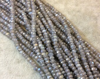 Jewelry Supplies 20 Mystic Labradorite Rondelles L-Lab6 Tiny Gray Beads Twenty Count Faceted 3mm-3.5mm Natural Gemstone Beads