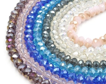 Chinese Crystal Beads | 6mm Faceted Transparent AB Coated Rondelle Shaped Crystal Beads | Purple Blue Pink