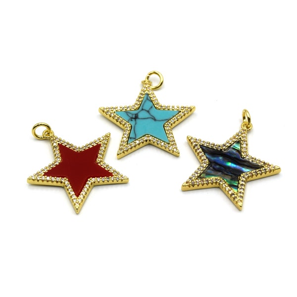 Abalone Star Pendant, Coral Star Pendant, Howlite Star Pendant | Charms for Jewelry Making