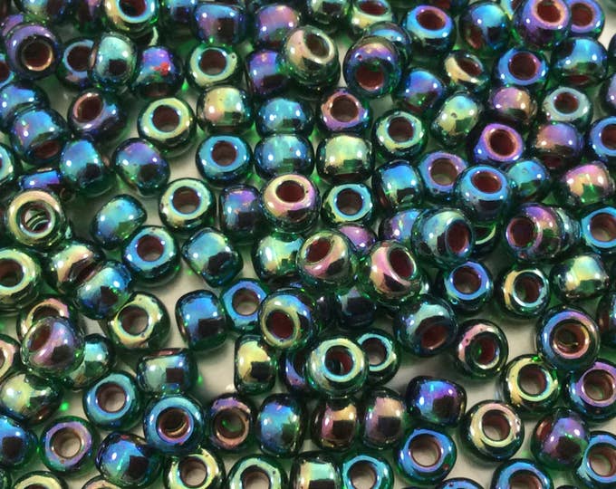 Size 6/0 Glossy AB Finish Lined Green Genuine Miyuki Glass Seed Beads - Sold by 20 Gram Tubes (Approx. 200 Beads per Tube) - (6-9344)