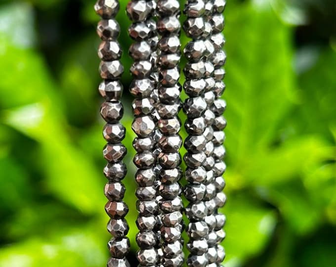 3mm Faceted Gunmetal Plated Pyrite Rondelle Beads