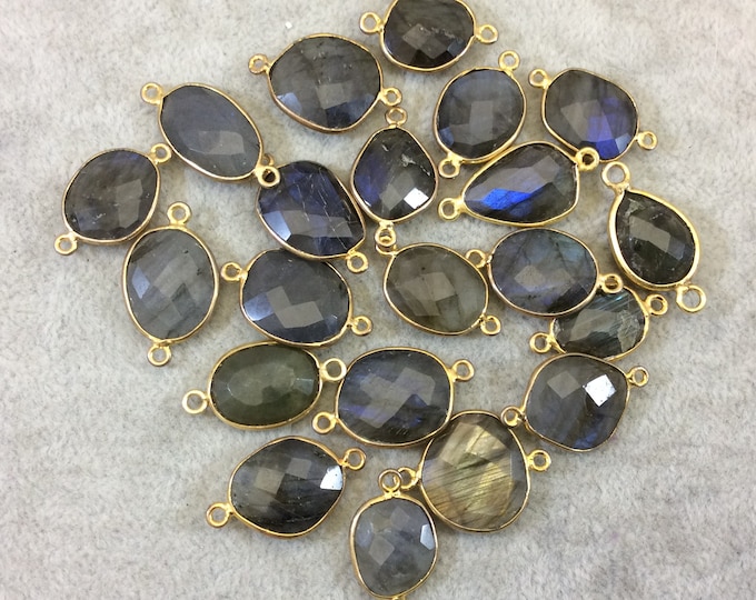 Labradorite Bezel | Gold Finish Freeform Shaped Plated Copper Connector Component - Measures 12-15mm x 14x18mm - Sold Individually at Random