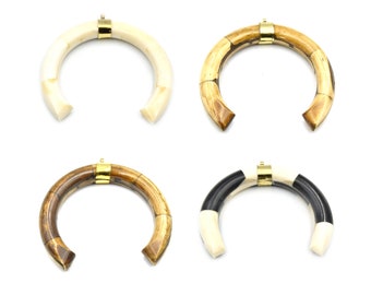Ox Bone Crescent Pendant: Double Flat Ended Tusk, 83mm