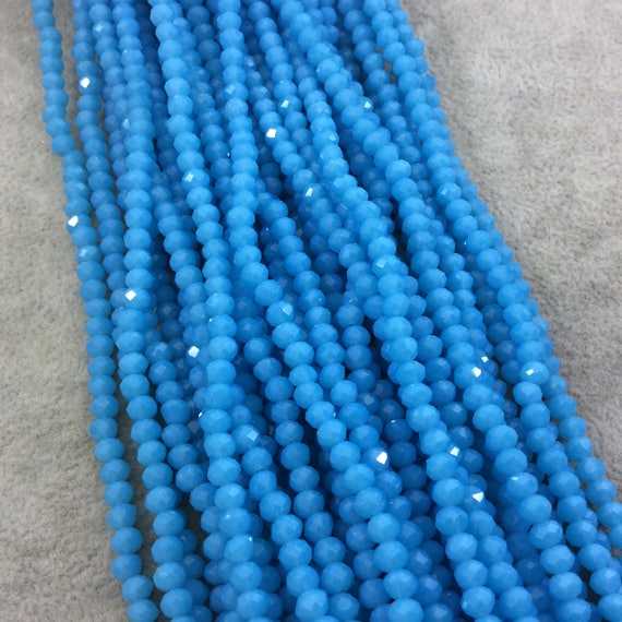 Chinese Crystal Beads | 4mm Glossy Finish Faceted Opaque Light Azure Blue Rondelle Glass Beads
