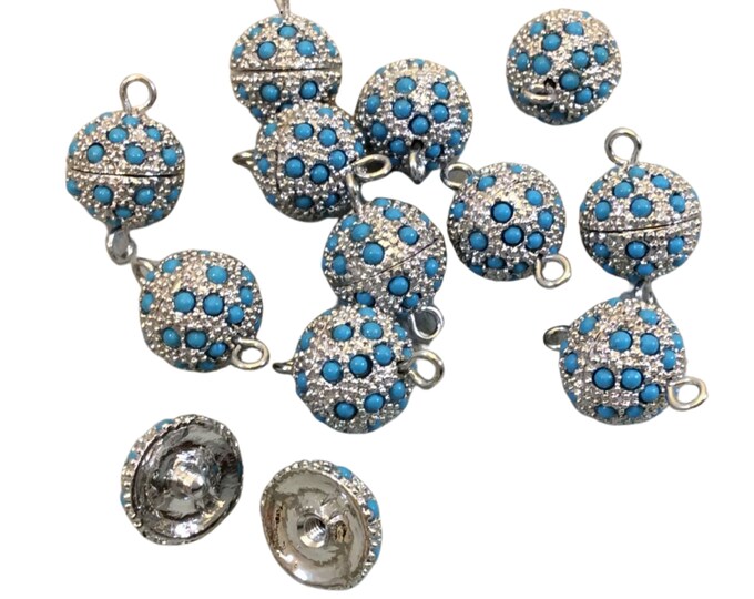 11mm Pave Style Turquoise Howlite Encrusted Silver Plated Round/Ball Shaped Threaded Twist Clasps- Sold Individually - Elegant and Classy