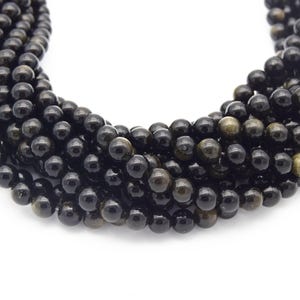 Golden Obsidian Bead | Gold Sheen Black Round Smooth Finish Gemstone Beads | 4mm 6mm 8mm 10mm 12mm Available image 1