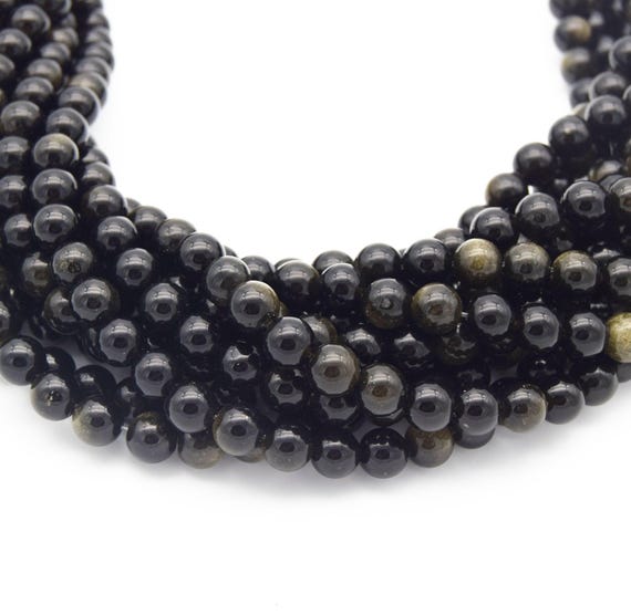 Golden Obsidian Beads | Black Gold Sheen Gemstone (4-12mm)