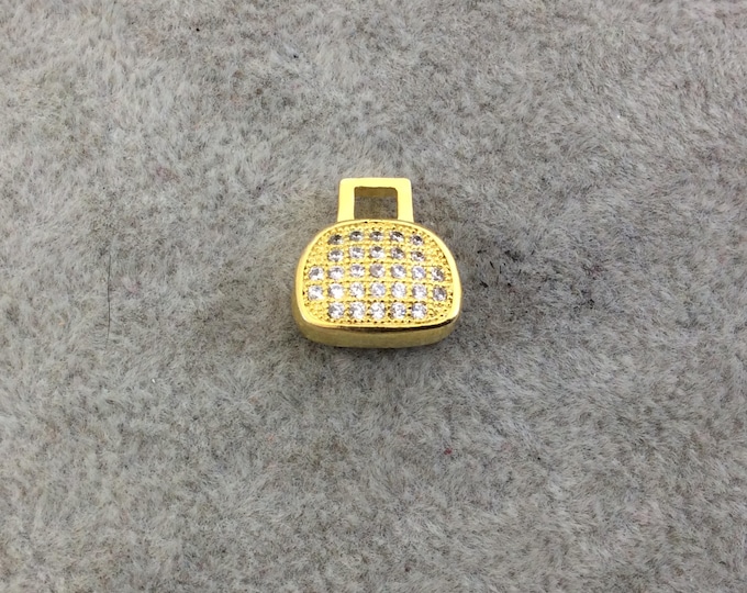 Gold Plated CZ Cubic Zirconia Inlaid Purse Shaped Bead  -  12mmx12mm, Approx. - Sold Individually,