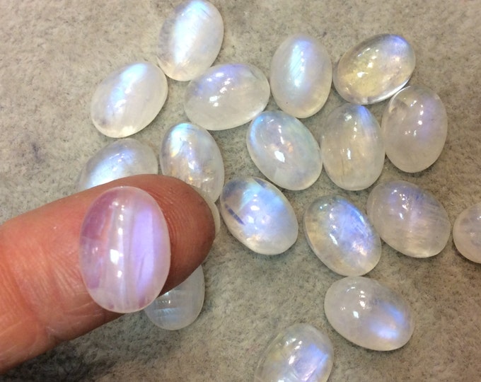 BULK LOT of Six (6) Assorted Oval Shaped AAA Moonstone Flat Back Cabochons - Measuring 10mm x 14mm, 5-7mm Dome Height - Randomly Selected