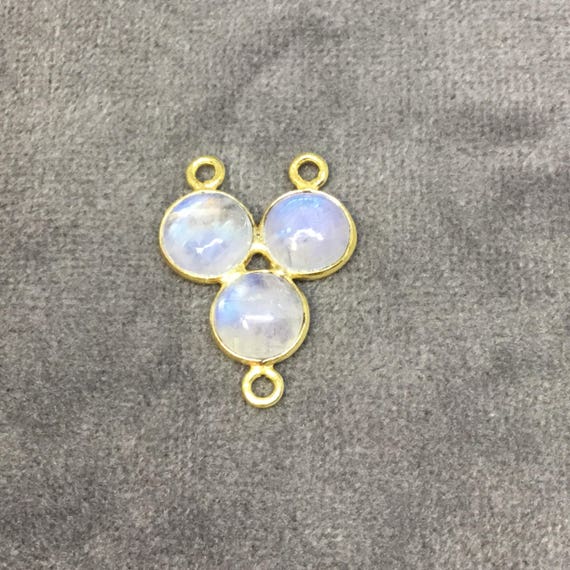 Natural Rainbow Moonstone Labradorite Gold Plated Double Bail Connector 18-20mm