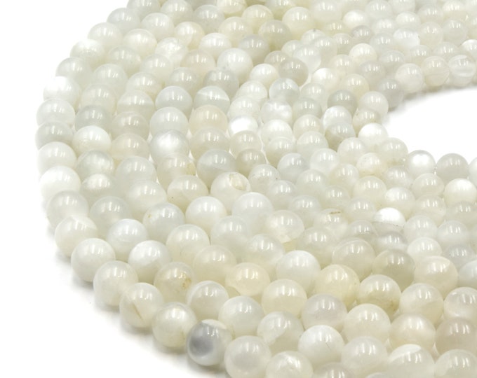 Large Hole Moonstone Beads | White Moonstone Smooth Round Shaped Beads with 2mm Holes | 7.5" Strand | 8mm 10mm Available | Loose Beads