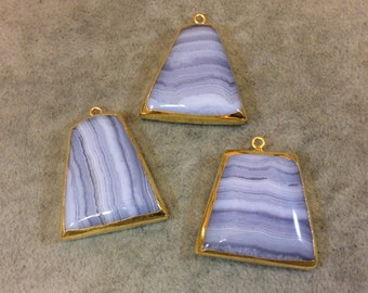 Gold Electroplated Blue Lace Agate Trapezoid Shaped Focal Pendant - Measuring 25mm x 25mm Approximately - Sold Individually, Random