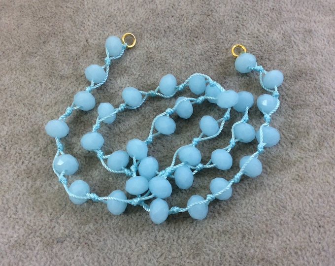 Chinese Crystal Beads | 18" Light Aqua Thread Necklace Section with 8mm Faceted Glossy Finish Rondelle Shaped Opaque Pale Aqua Glass Beads