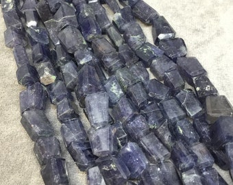 Iolite Freeform Nugget Beads | Hand-Cut Faceted Cubed Gemstones | 7-8mm x 9-11mm Strand (9.75")