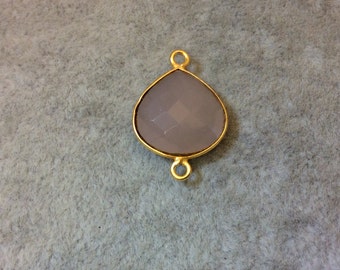 Nude Hydro Chalcedony Bezel | Gold Plated Faceted (Lab Created) Heart Teardrop Shaped Bezel Connector - Measuring 15mm x 15mm