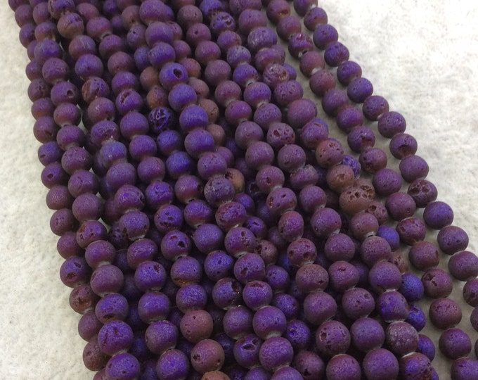 6mm Matte Finish Premium Deep Purple Titanium Druzy Agate Round/Ball Shaped Beads with 1mm Holes - Sold by 15.5" Strands (Approx. 66 Beads)