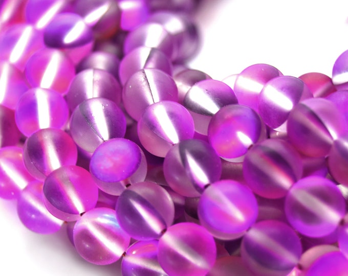 Synthetic Moonstone Beads | Mystic Aura Quartz Beads | Purple Matte Holographic Glass Beads - 6mm 8mm 10mm 12mm Available