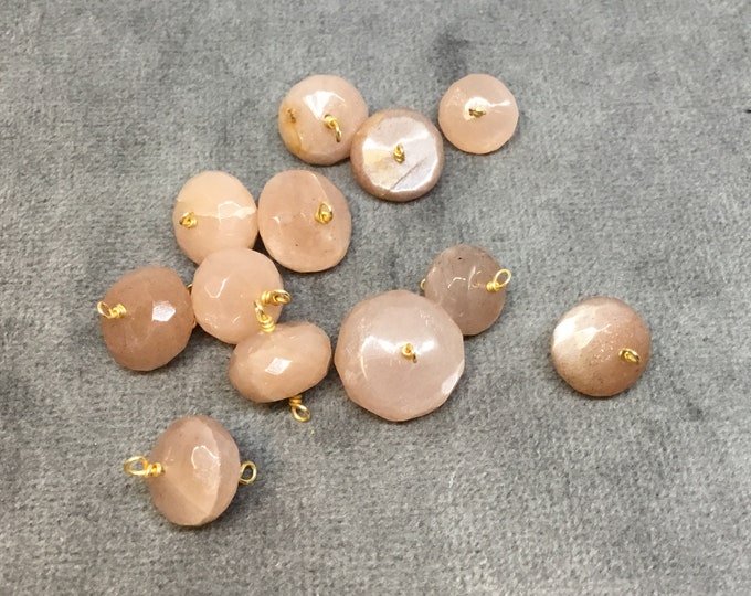 Wire Wrapped Peach Moonstone Looped Connector - 10mm approx.