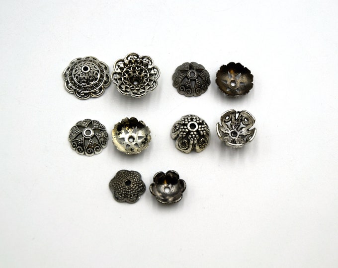 Transform Your Beads with Pewter Floral Fancy Bead Caps: Glue or Knot for Instant Elegance- Pack of 5 pairs