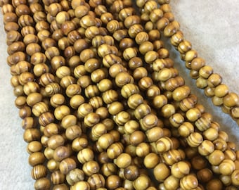 6mm Natural Brown Striped Rondelle Shaped Smooth Wooden Beads with 2mm Holes - Sold by 15.75" Strands (Approx. 78 Beads) - Large Hole Beads