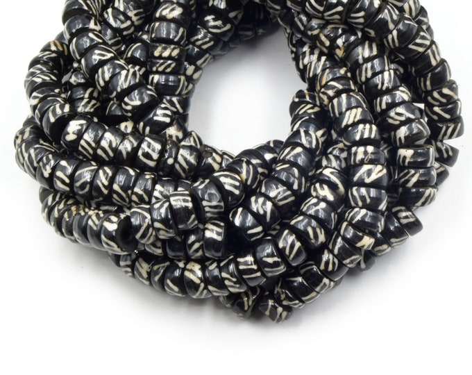 Bone Beads | Batik Heishi Beads | Black Triple Slash Design