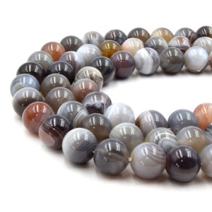 Natural Botswana Agate Beads | UNENHANCED/UNTREATED 12mm Natural Smooth Glossy Botswana Agate Round Beads
