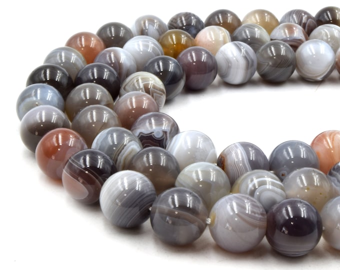 Natural Botswana Agate Beads | UNENHANCED/UNTREATED 12mm Natural Smooth Glossy Botswana Agate Round Beads