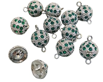 11mm Pave Style Green Glass Encrusted Silver Plated Round/Ball Shaped Threaded Twist Clasps- Sold Individually - Elegant and Classy