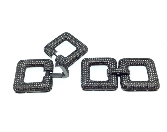 Large Gunmetal Plated Cubic Zirconia Encrusted/Inlaid Square Shaped Copper Clasp Components - Measuring 24mm x 42mm