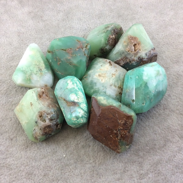 25-35mm Large Faceted Chrysoprase Earthy Nugget Bead - Sold Individually, Randomly Chosen - Quality Hand-Cut Indian Semi-Precious Gemstone
