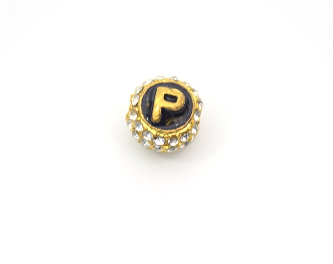 Clearance!! Gold 11mm Double-sided Letter "P" Rhinestone Banded Round/Ball Shaped Bead