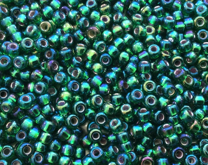 Size 8/0 Glossy AB Silver Lined Green Genuine Miyuki Glass Seed Beads - Sold by 22 Gram Tubes (Approx 900 Beads per Tube) - (8-91016)