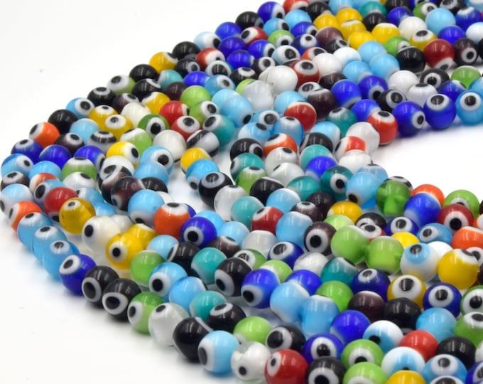 Evil Eye Glass Beads | Multicolor Evil Eye Round Glass Beads | Sold by the Strand