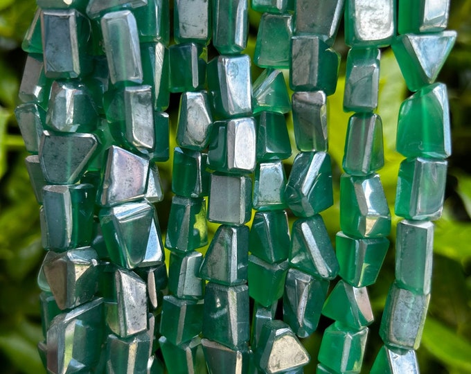 Mystic Green Onyx Faceted Nugget Beads - 12mm