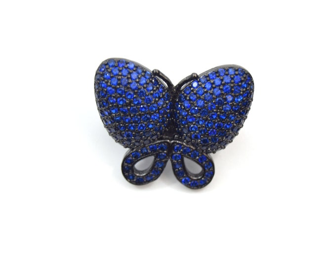 Gunmetal Plated Plated CZ Cubic Zirconia Inlaid Blue Butterfly Bolo Slide Copper - Measures 23mm x 28mm, Approx. - Sold Individually