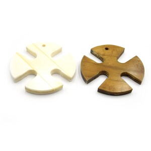 Medieval Cross Shaped Ox Bone Focal Pendant - White & Brown Bone Pendant
