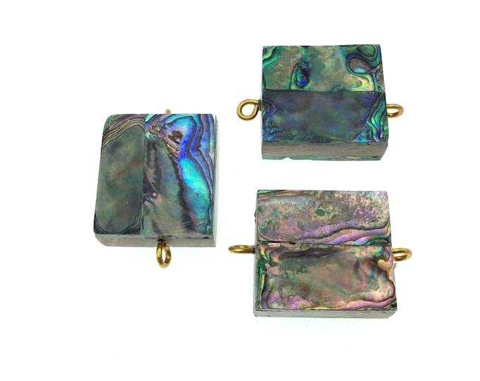 Rainbow Fat Rectangle Shaped Natural Shell Focal Connector - 23mm x 26mm Approximately - Sold Individually