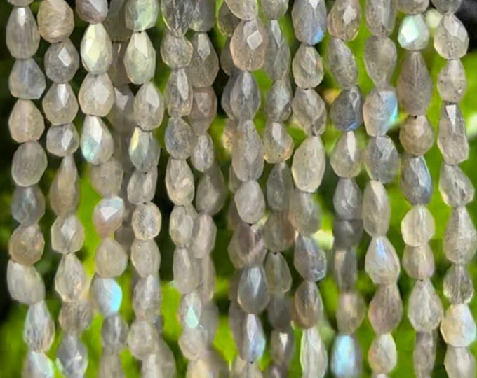 Faceted Labradorite Center Drilled Teardrop Shaped Beads - 4mm x 9mm