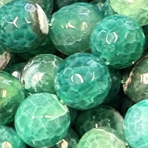 Fire Agate Beads | Green White Faceted Round Gemstone Beads - 6mm 8mm 10mm 12mm  Available