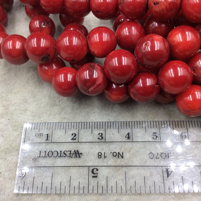 15.5 Strand Approx. 37 Beads per Strand 11mm Glossy Finish Dyed Red Sea Bamboo Coral RoundBall Shaped Beads with 1mm Holes