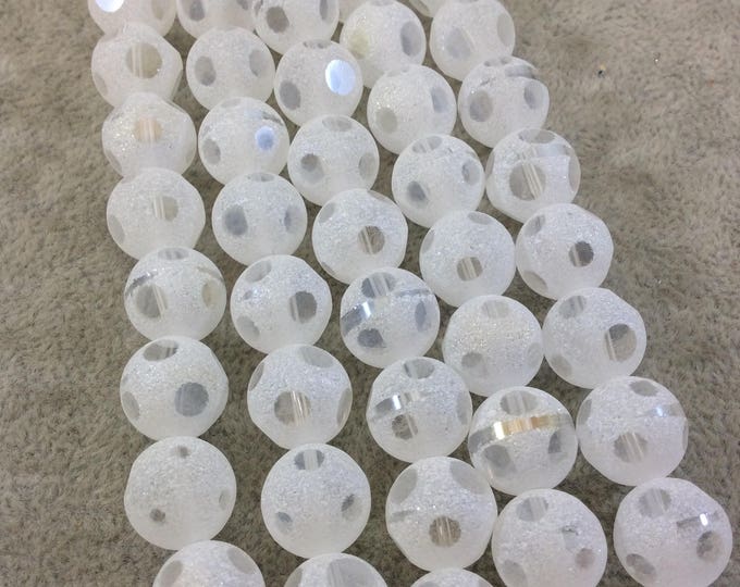 Chinese Crystal Beads | 12mm Transparent Spotted Matte Finish AB Clear Crystal Round Ball Glass Beads