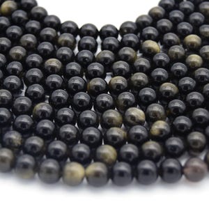 Golden Obsidian Bead | Gold Sheen Black Round Smooth Finish Gemstone Beads | 4mm 6mm 8mm 10mm 12mm Available image 4